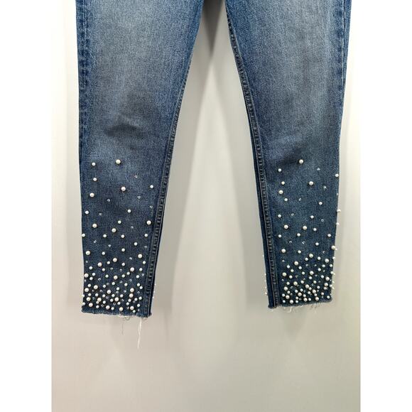 GRLFRND KAROLINA FAUX PEARL & CRYSTAL EMBELLISHED High Waist SKINNY JEANS 26 - Picture 4 of 10